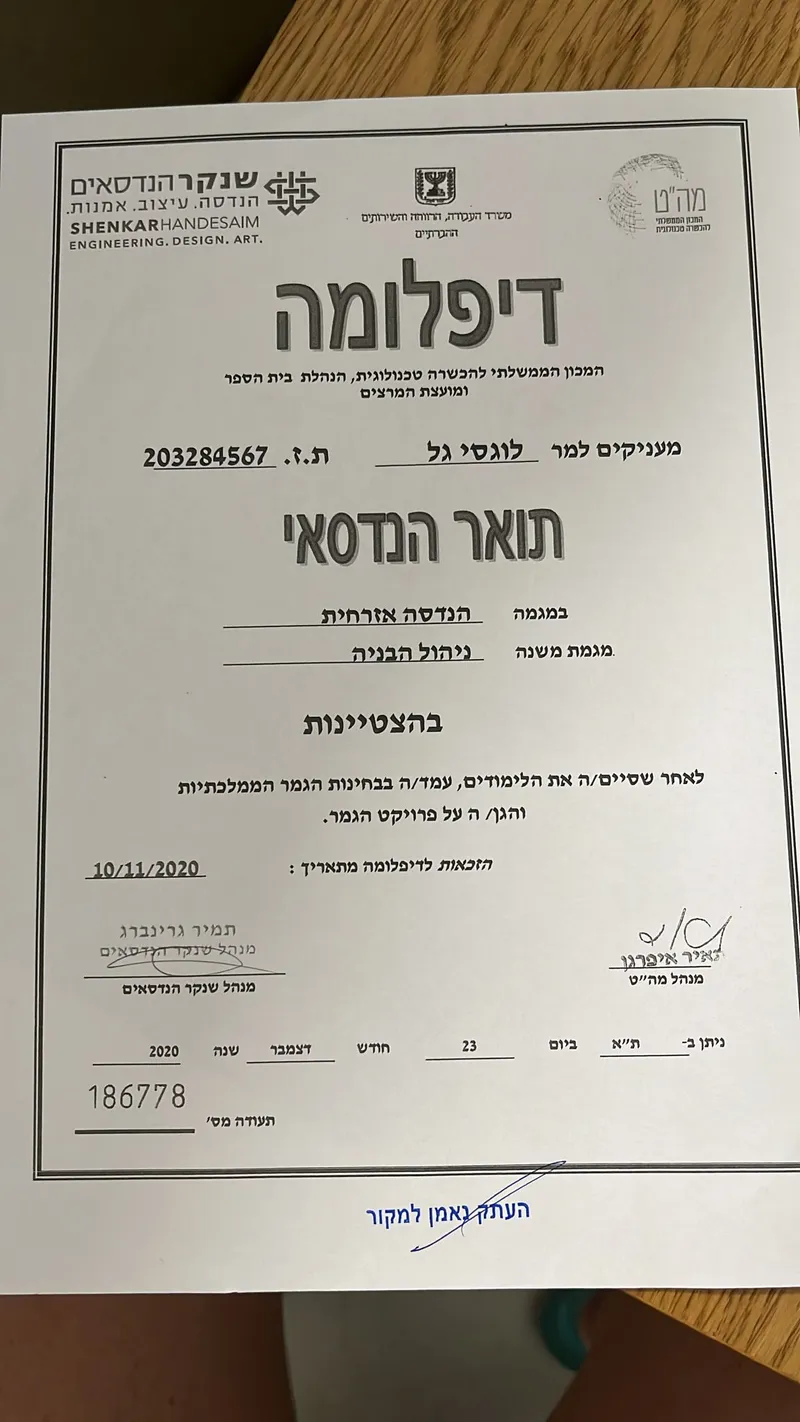 דיפלומה מהמכללה האקדמית שנקר - גל לוגסי